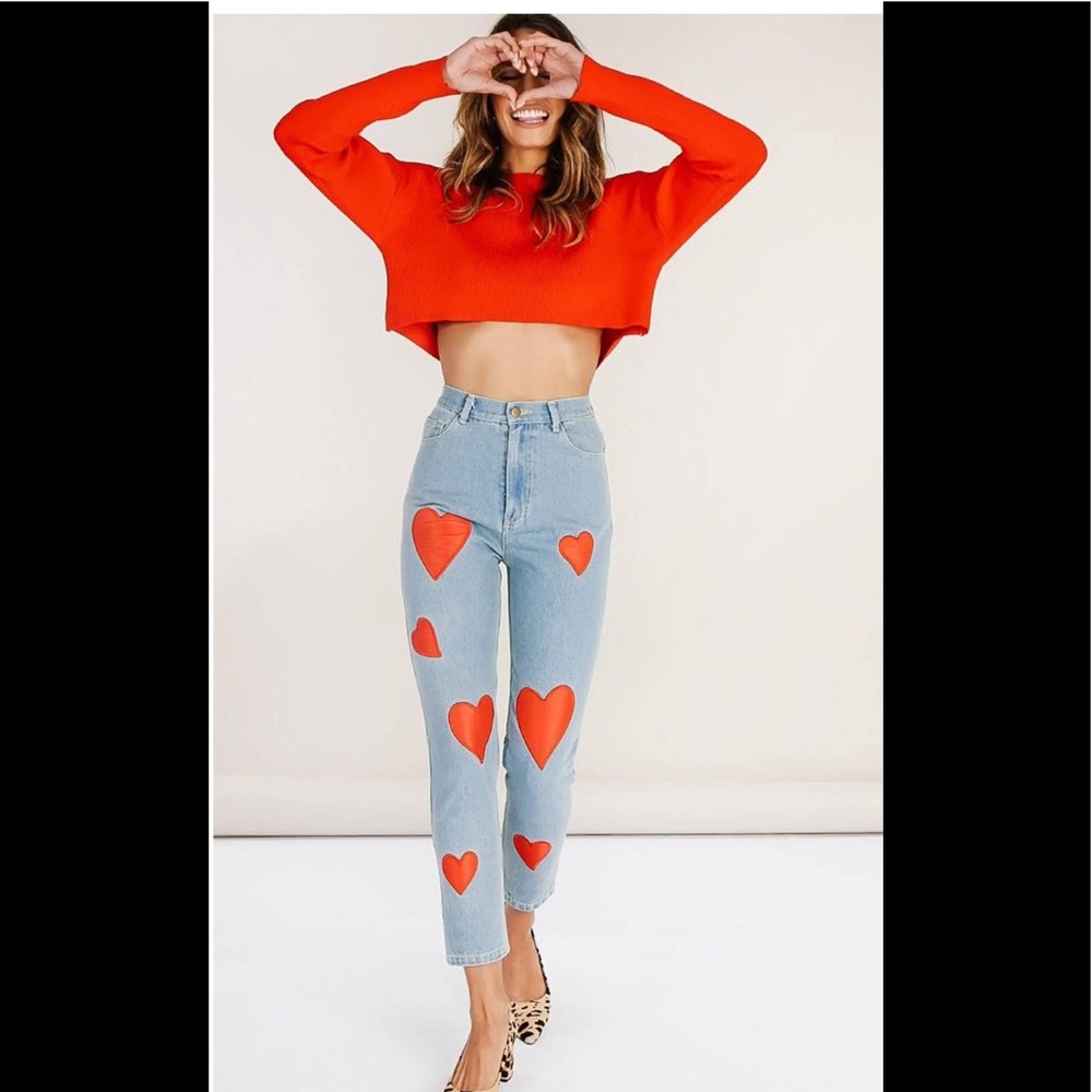 Heart Patterned Light Blue Jeans